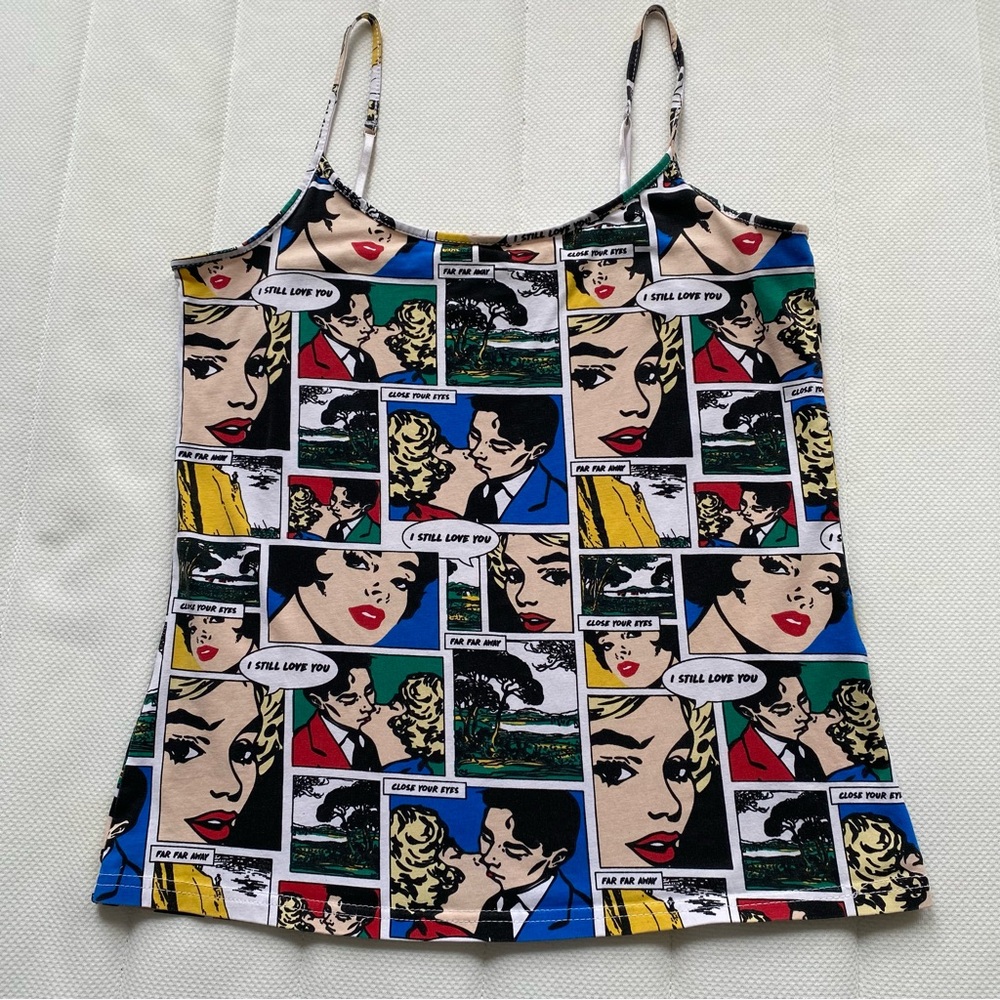 twik Multicolor Comic-Print Spaghetti Strap Camisole